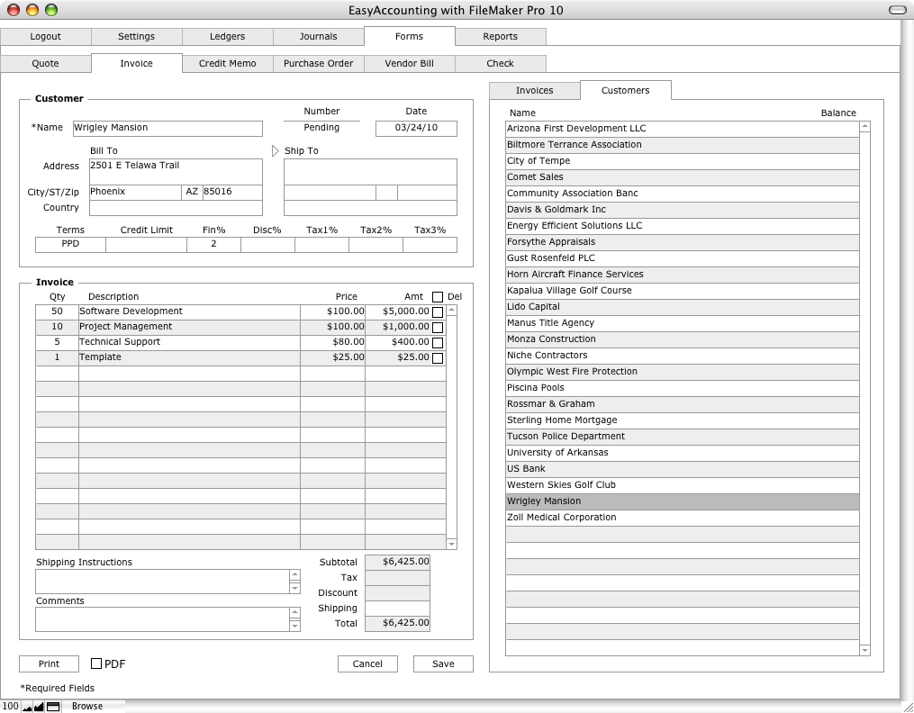 invoice Form and List