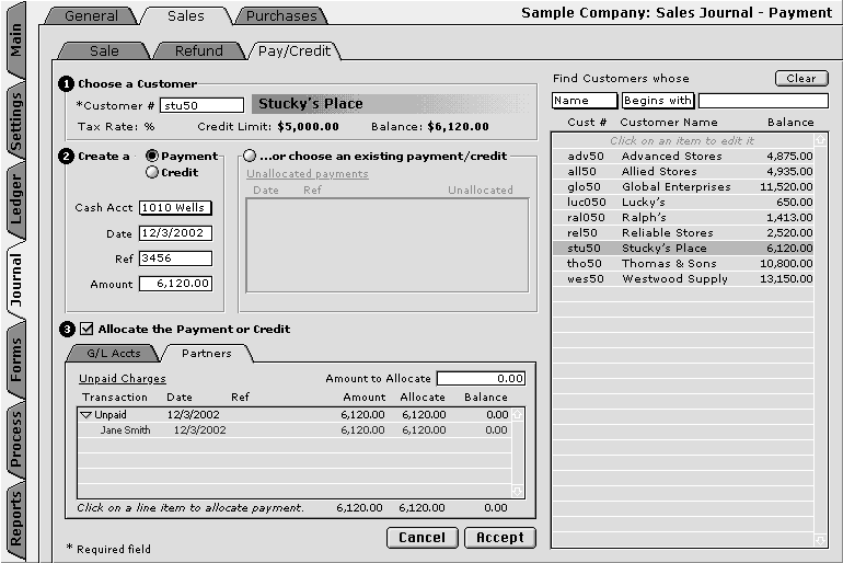 Sales Journal Payment Transaction with Tracking