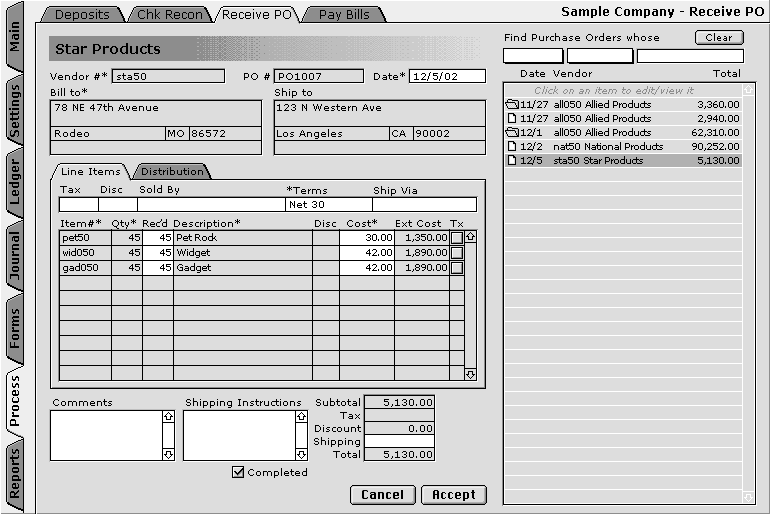 Receipt and Process a Purchase Order