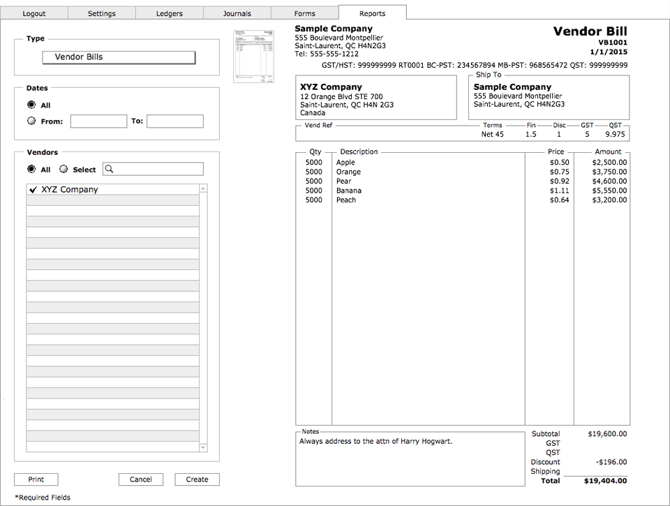 Vendor Bills